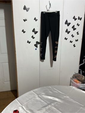 Black Girls' Leggings with Gold Accent Stripes